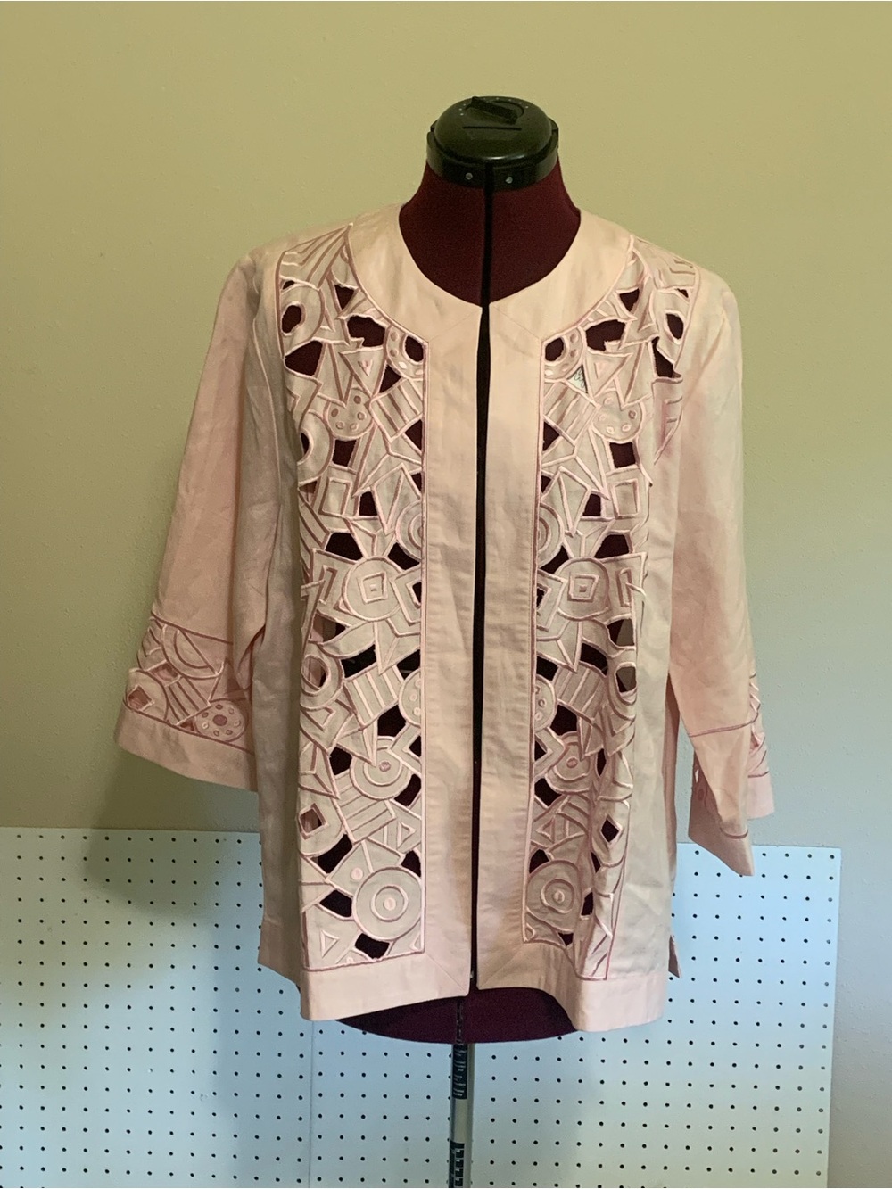 Bob Mackie / QVC Pale Pink Open-Front Cutwork Jacket